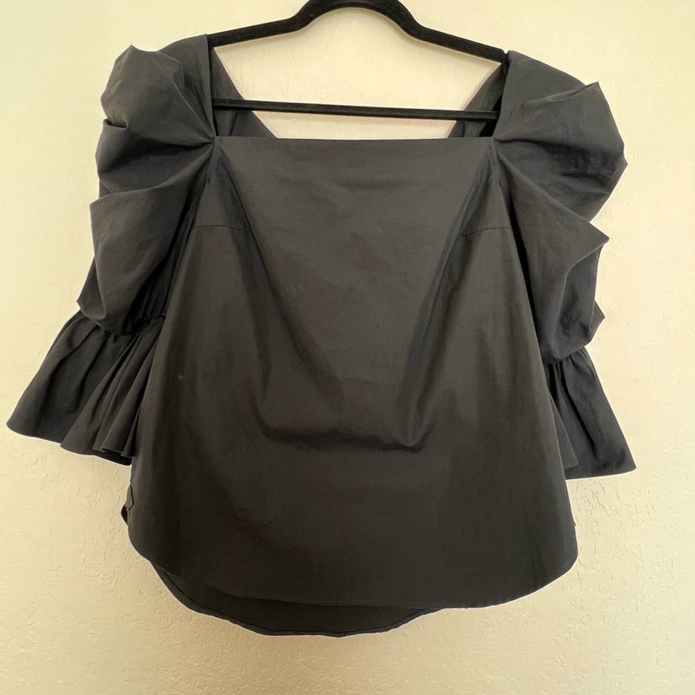 Monographie Black Cotton‎ Square Neck Puff Sleeve Top NWOT